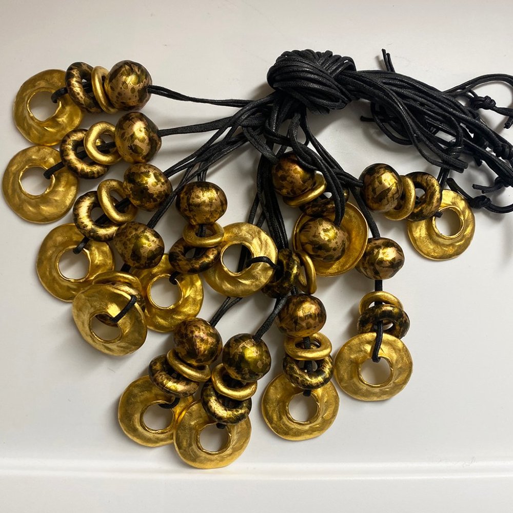 12 Adjustable Necklaces Black Cord with Antiqued Style Pendant